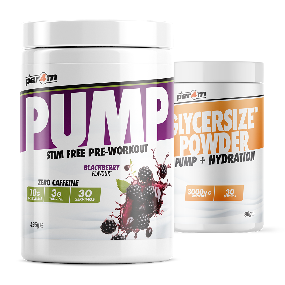 PER4M Pump Stim Free Pre-Workout 495g with Glycersize™